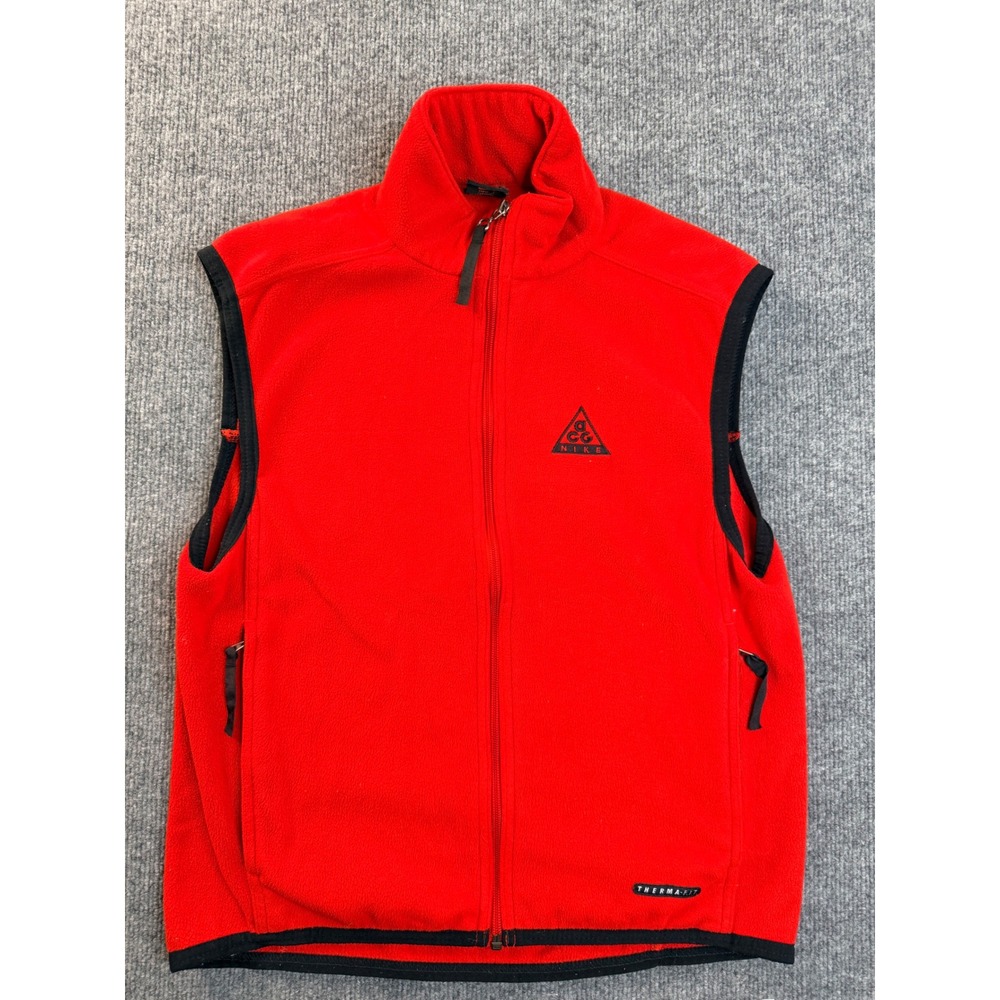 Nike ACG Therma-FIT Fleece Vest Mens Small Red Full Zip Vintage Y2K Tactical